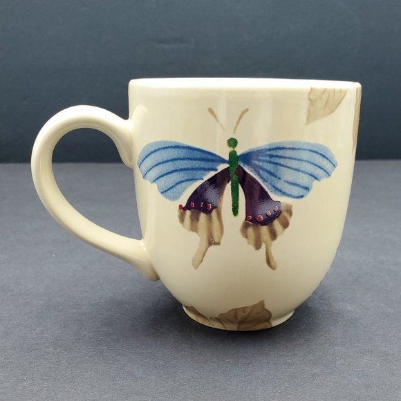 Longaberger Pottery Botanical Fields Mugs Butterfly Flowers Floral Coffee Cups - Picture 9 of 9